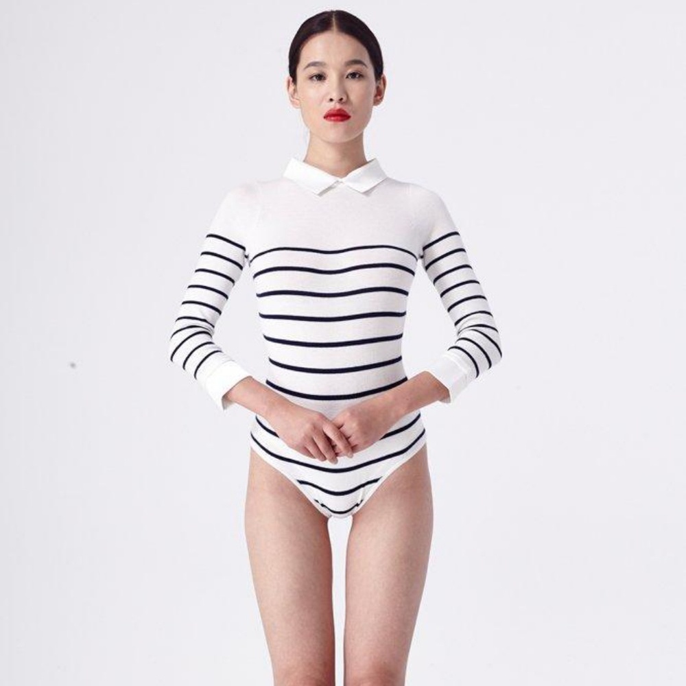 L'ecole des femmes sweater stripe snap bodysuit M